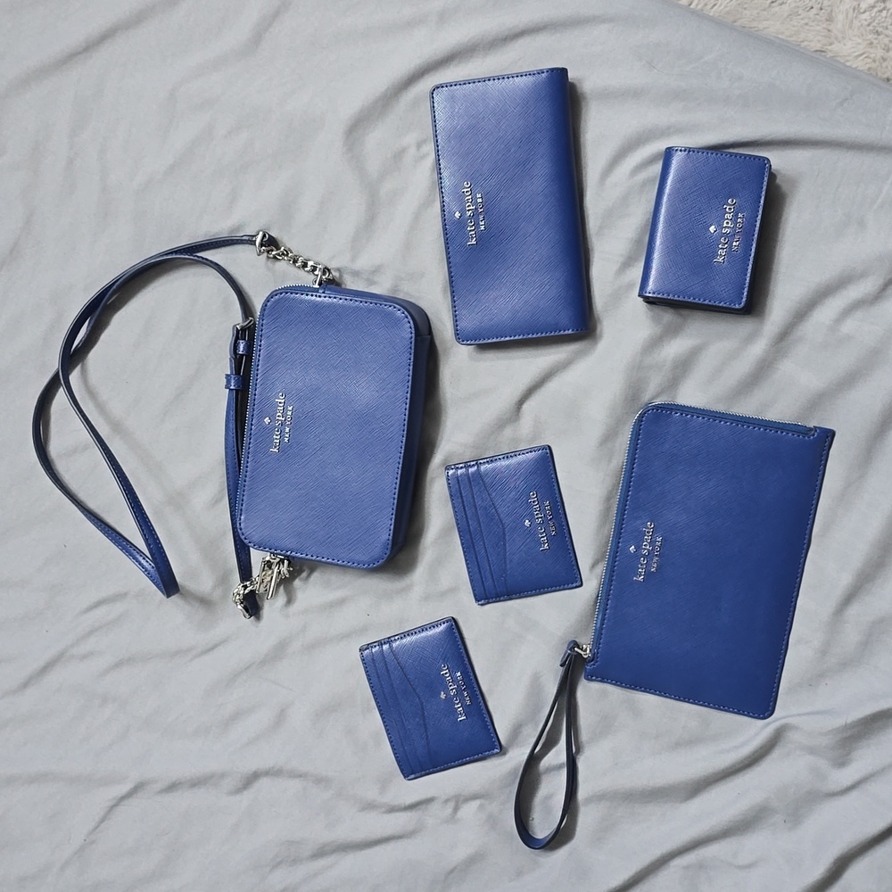 Kate Spade Blue bundle (purse wallet clutch small wallet and 2 card  holders)